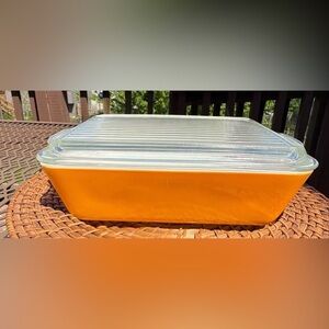 Pyrex #503 Daisy Citrus Orange Refrigerator Dish & Glass Lid - Vintage